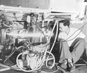 J H Fremlin and cyclotron beam,trick photo, 1951
